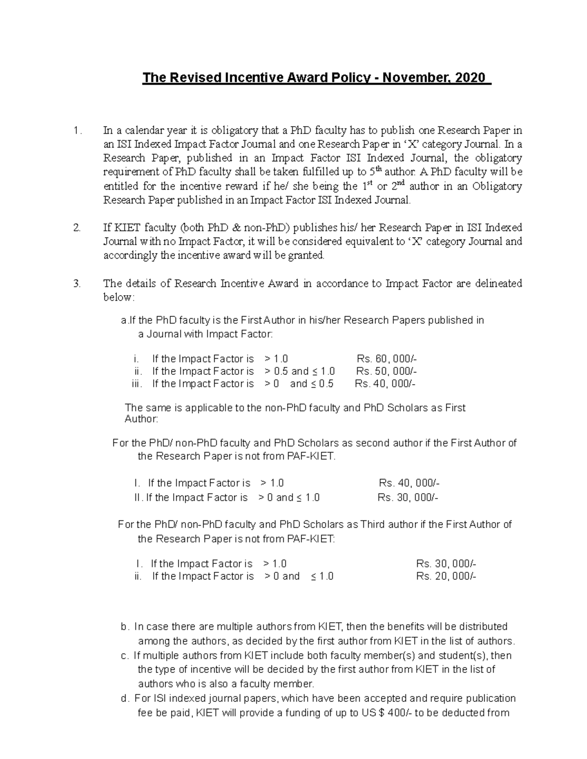 Research Incentive award policy(Revised Nov 2020) The Revised