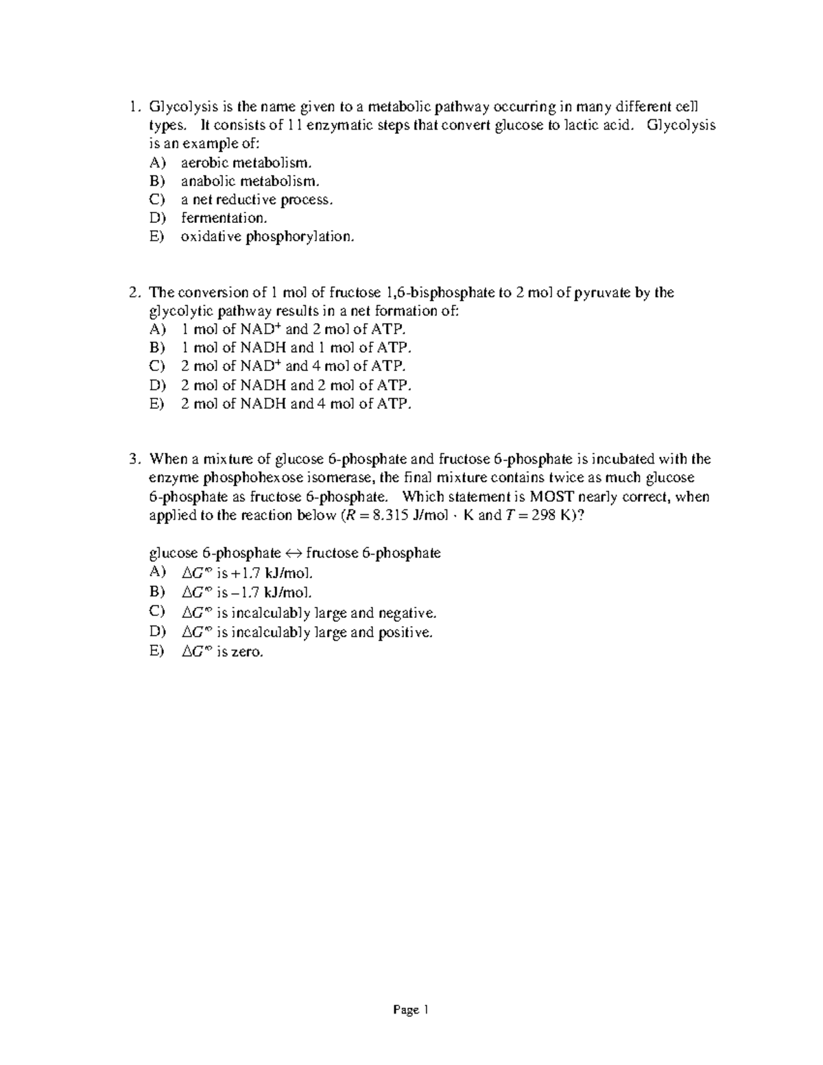 CH 14 - Practice Questions For CH 14 - Glycolysis Is The Name Given To ...