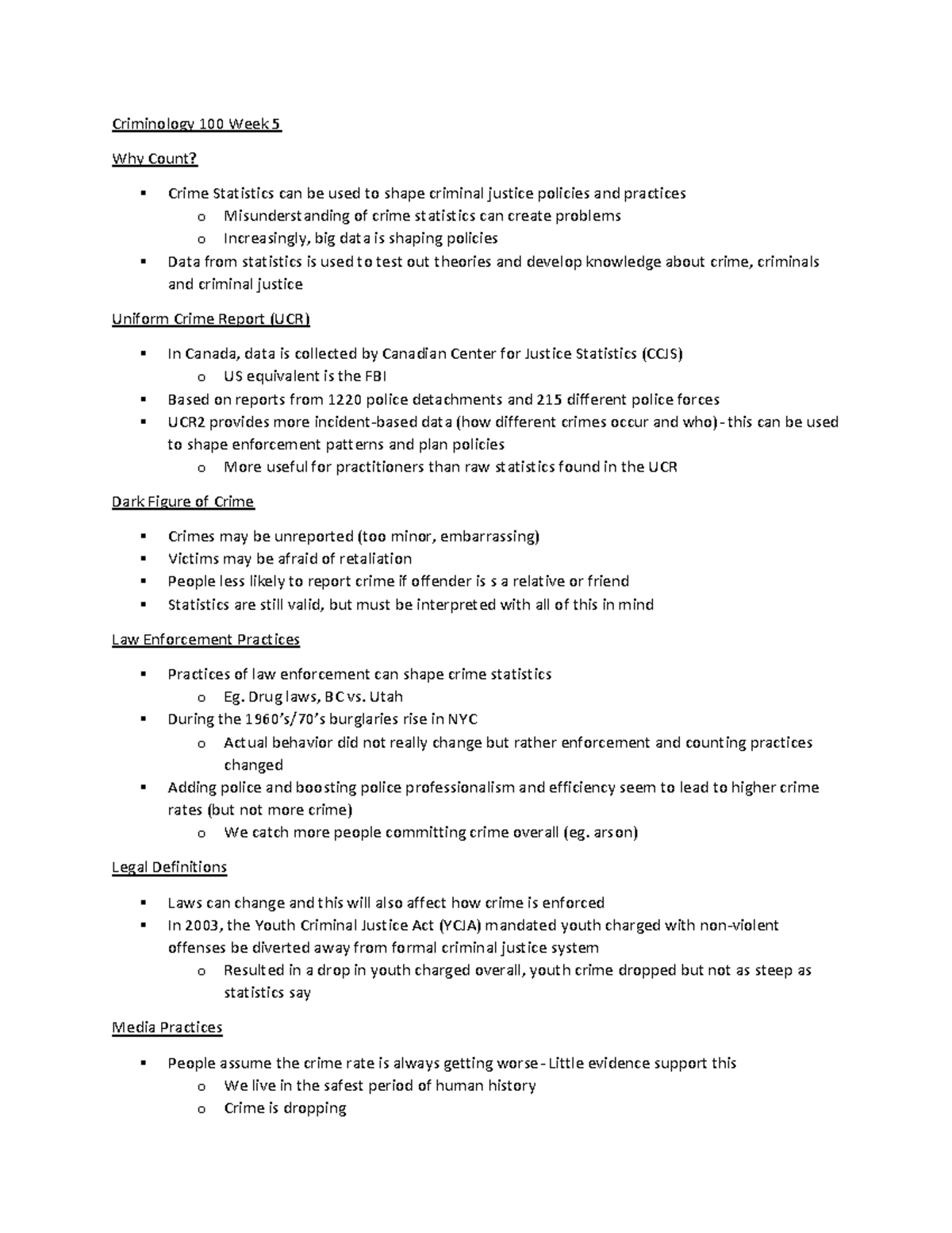 Criminology 100 Week 5 - Lecture notes 5 - Criminology 100 Week 5 Why ...