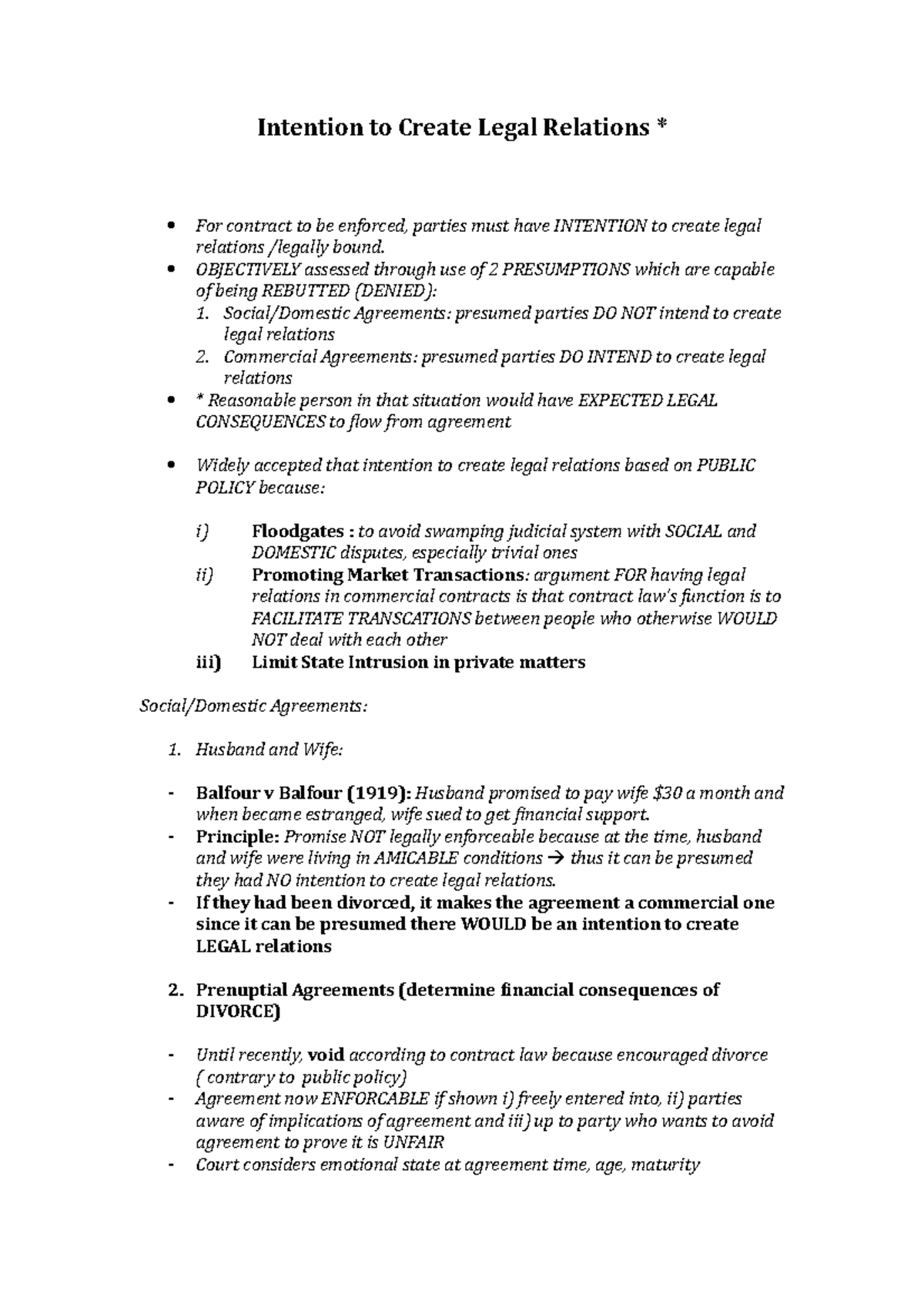 Summary - Intention to Create Legal Relations For contract to be ...