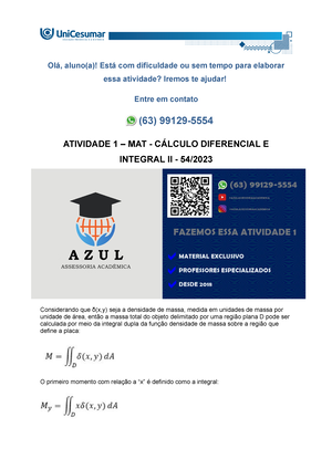 Atividade 1 - Cálculo Diferencial E Integral II - 51/2024 - ATIVIDADE 1 ...