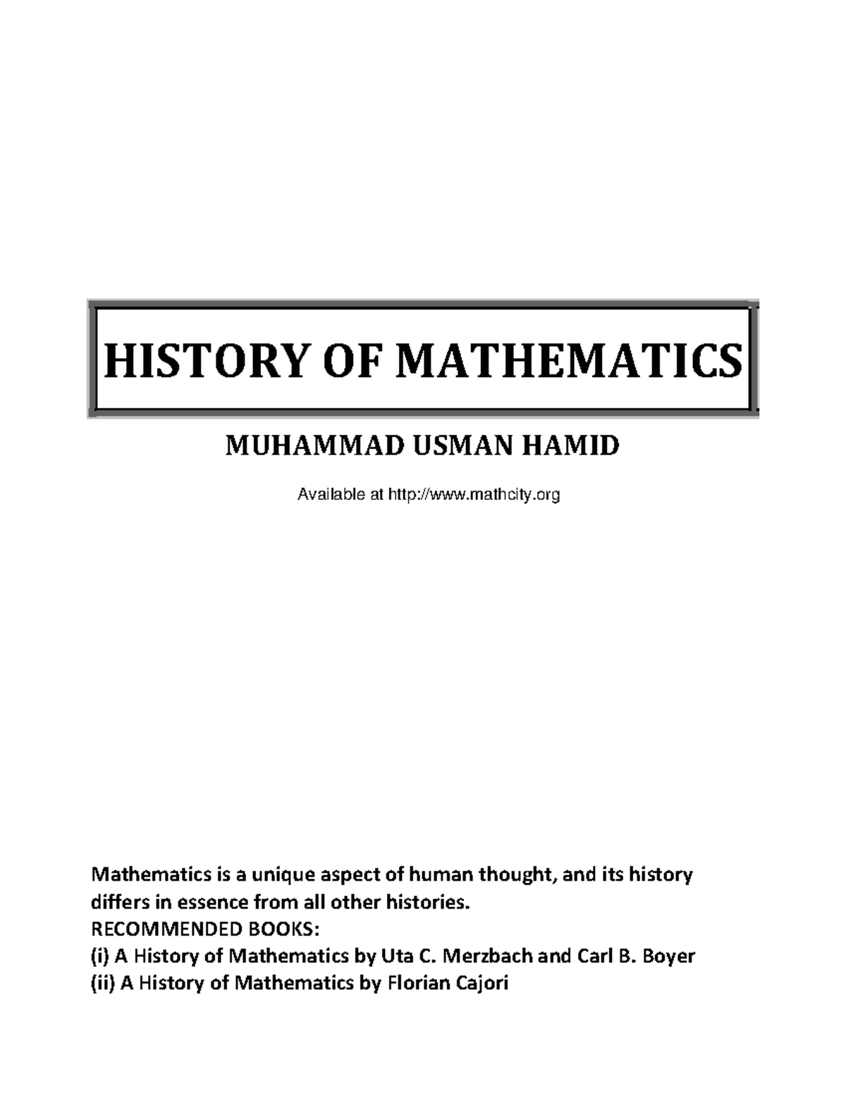 History of mathematics m usman hamid - HISTORY OF MATHEMATICS MUHAMMAD ...