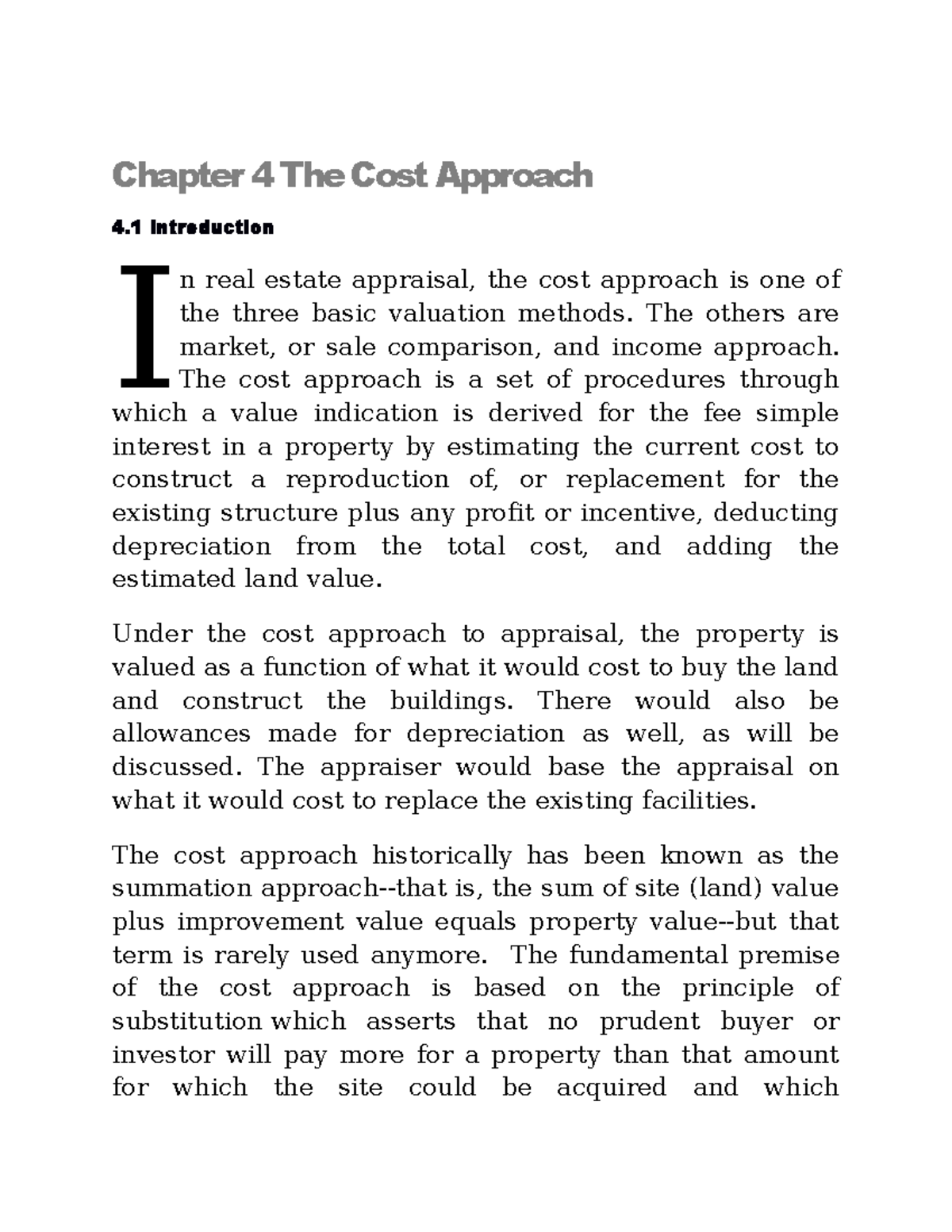 The Cost Approachnote Chapter 4 The Cost Approach 4 Introduction n