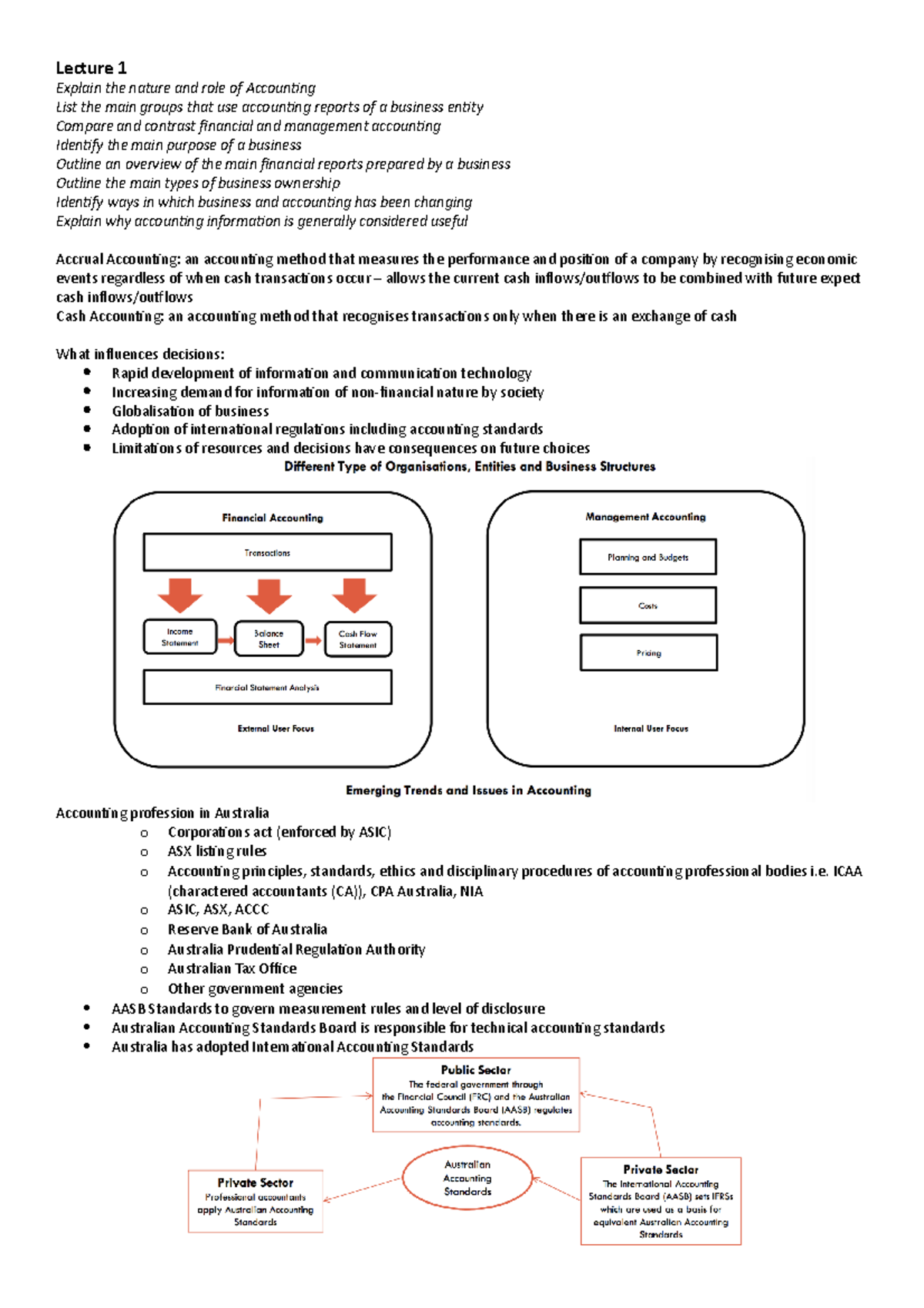 Lecture 1 - Notes - Lecture 1 Explain the nature and role of Accounting ...