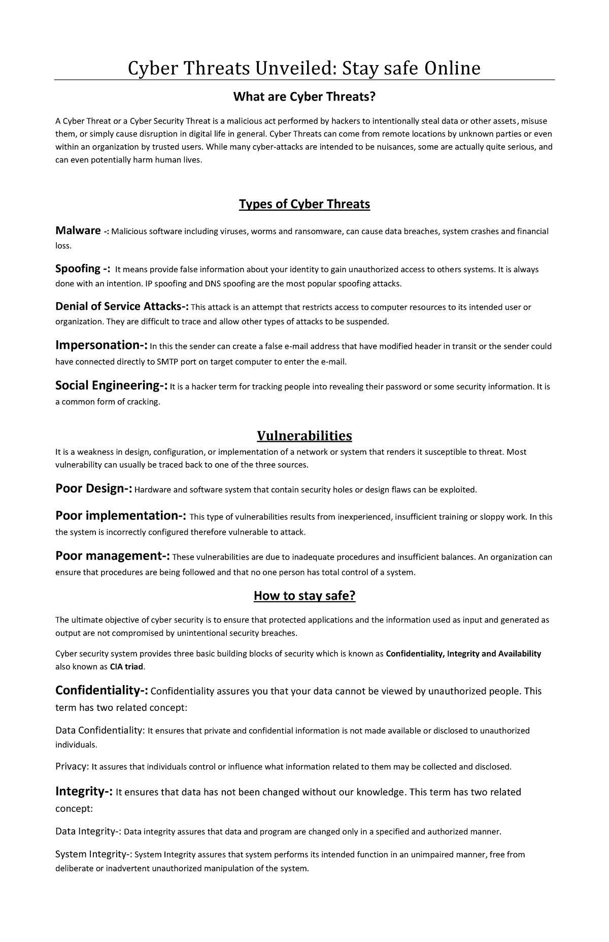 Cyber Threats Unveiled document pdf - Cyber Threats Unveiled: Stay safe ...