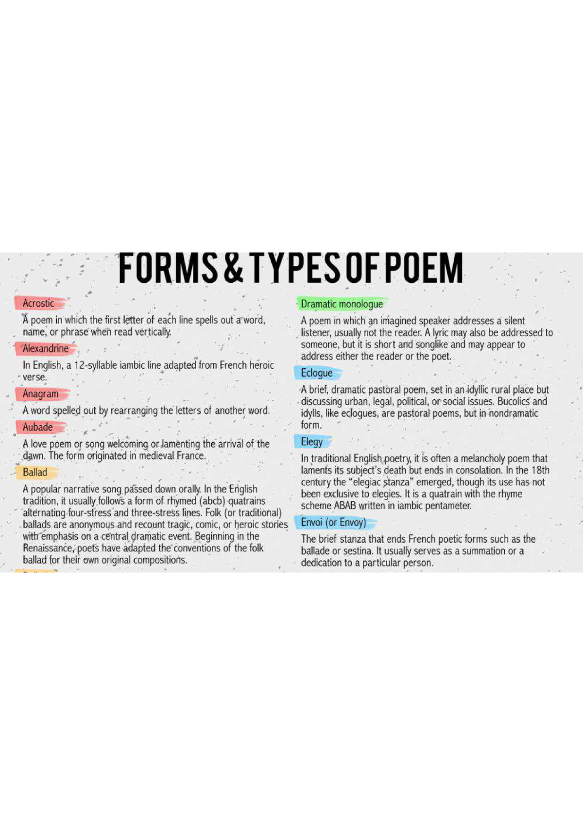 1.2 B types of Poems TYPES OF POEM poem in which the first