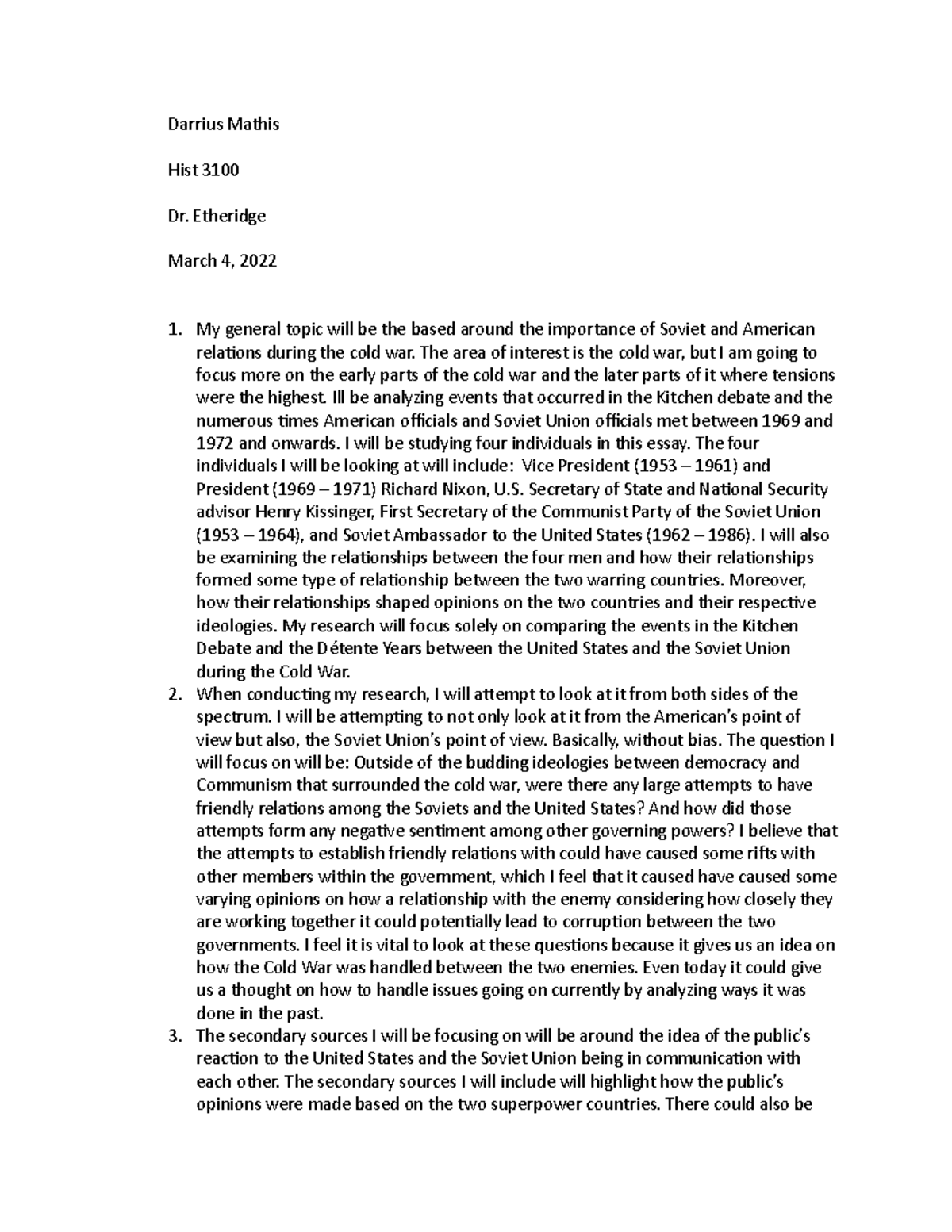 Prospectus hist3100 - Darrius Mathis Hist 3100 Dr. Etheridge March 4 ...