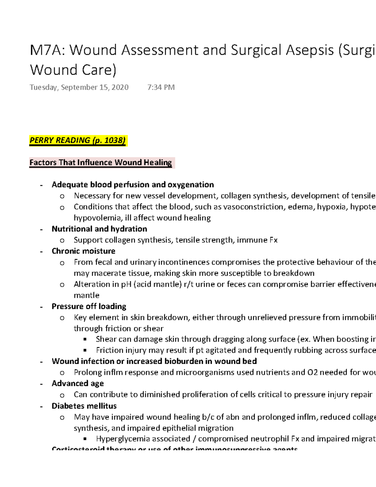 M7A Wound Assessment and Surgical Asepsis (Surgical Wound Care) - PERRY ...