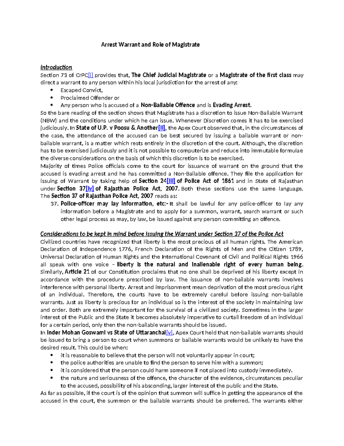 Crpc 11 -Arrest Warrant and Role of mag - Arrest Warrant and Role of ...