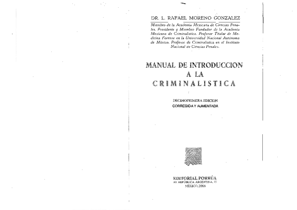 Moreno Gonzalez Rafael Manual De Introduccion A La Criminalistica Pdf