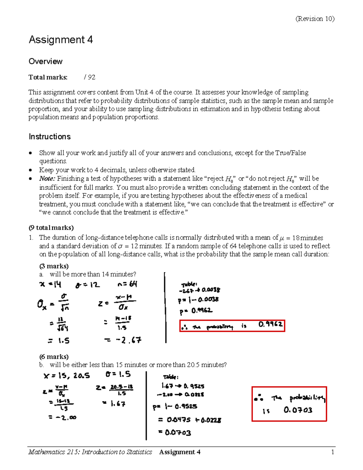 math 215 assignment 4 marked