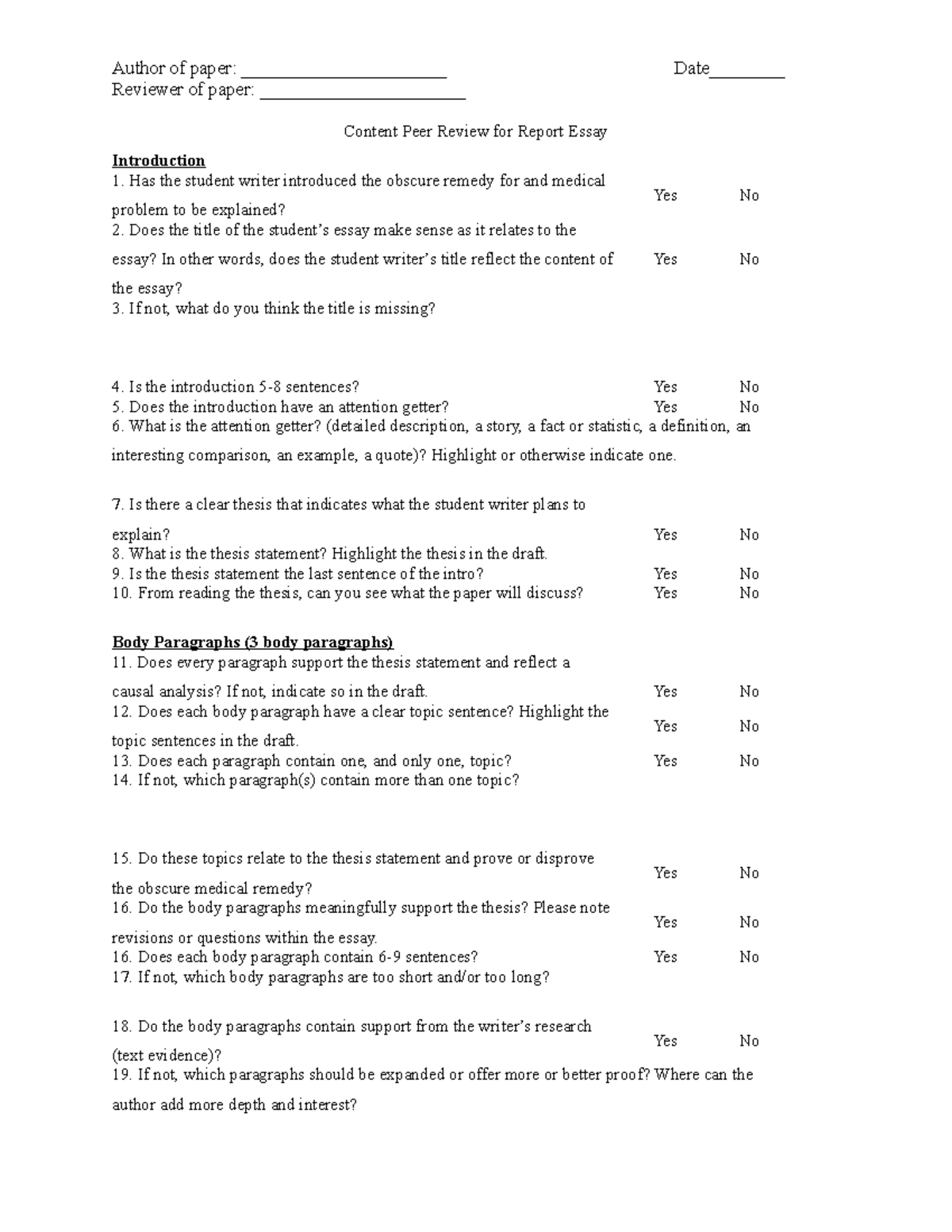 Report Content Peer Review WS - Author of paper ...