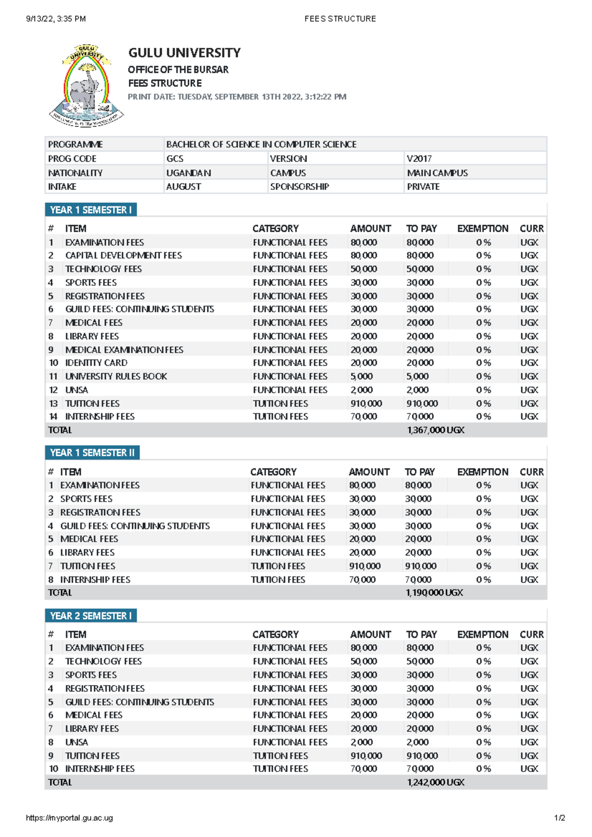 FEES Structure - good - 9/13/22, 3:35 PM FEES STRUCTURE myportal.gu.ac
