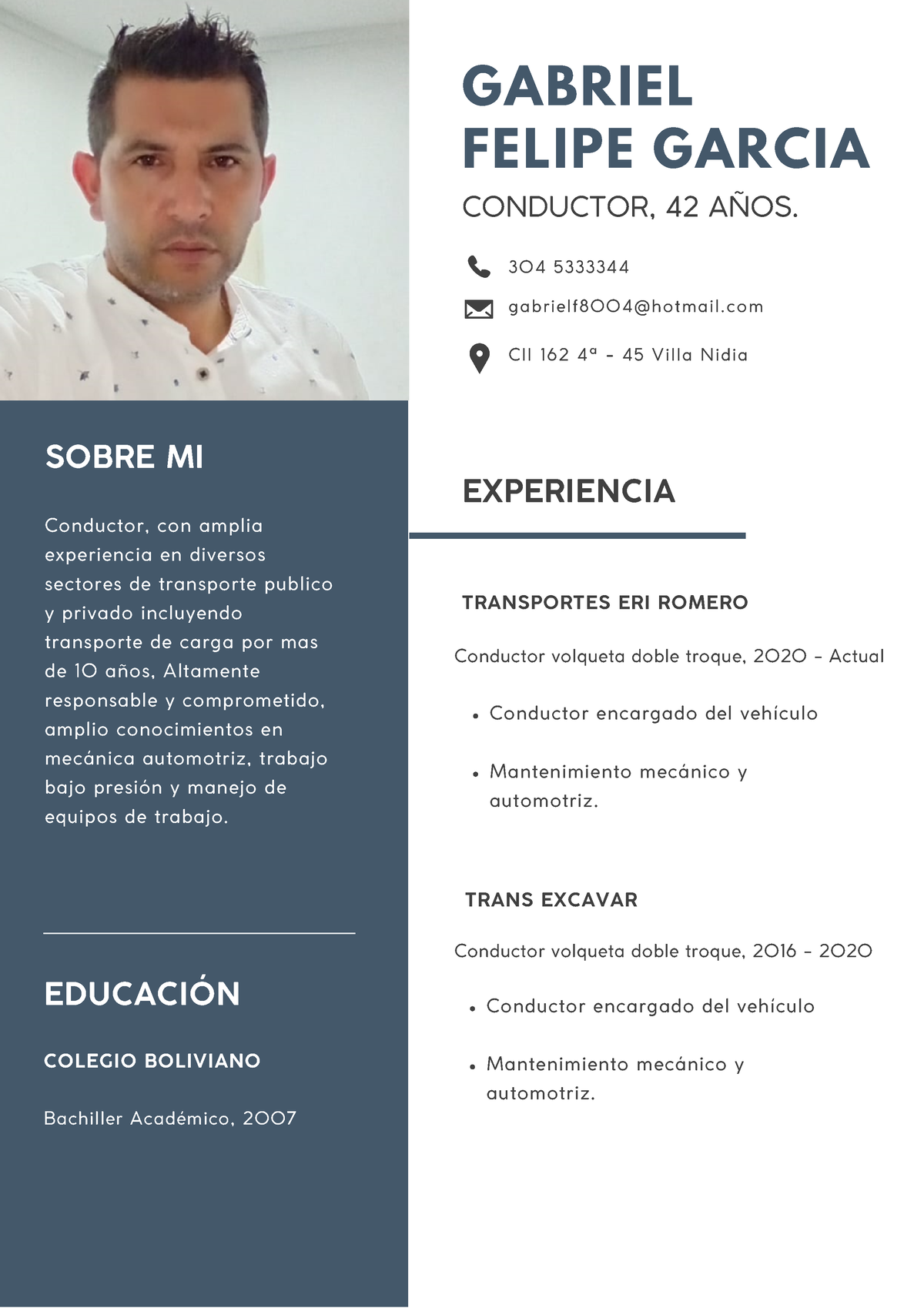 Modelo Curriculum Vitae Conductor Profesional