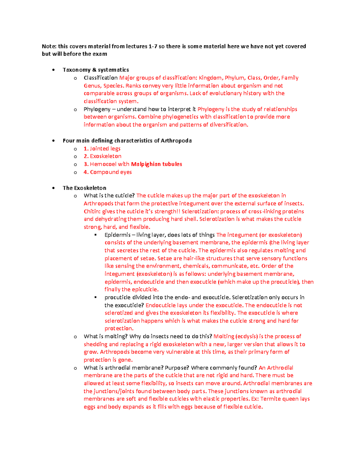 Entomology Exam 1 study guide - Note: this covers material from ...