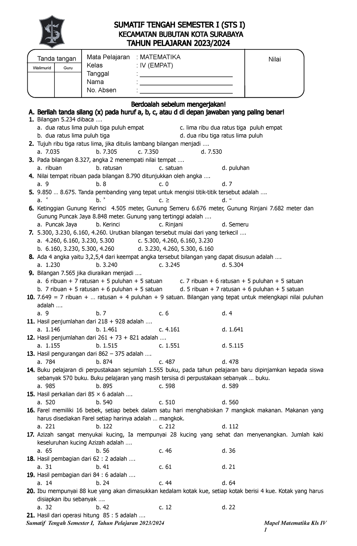 Soal Sumatif Tengah Semester I Matematika 2023-2024 - SUMATIF TENGAH ...