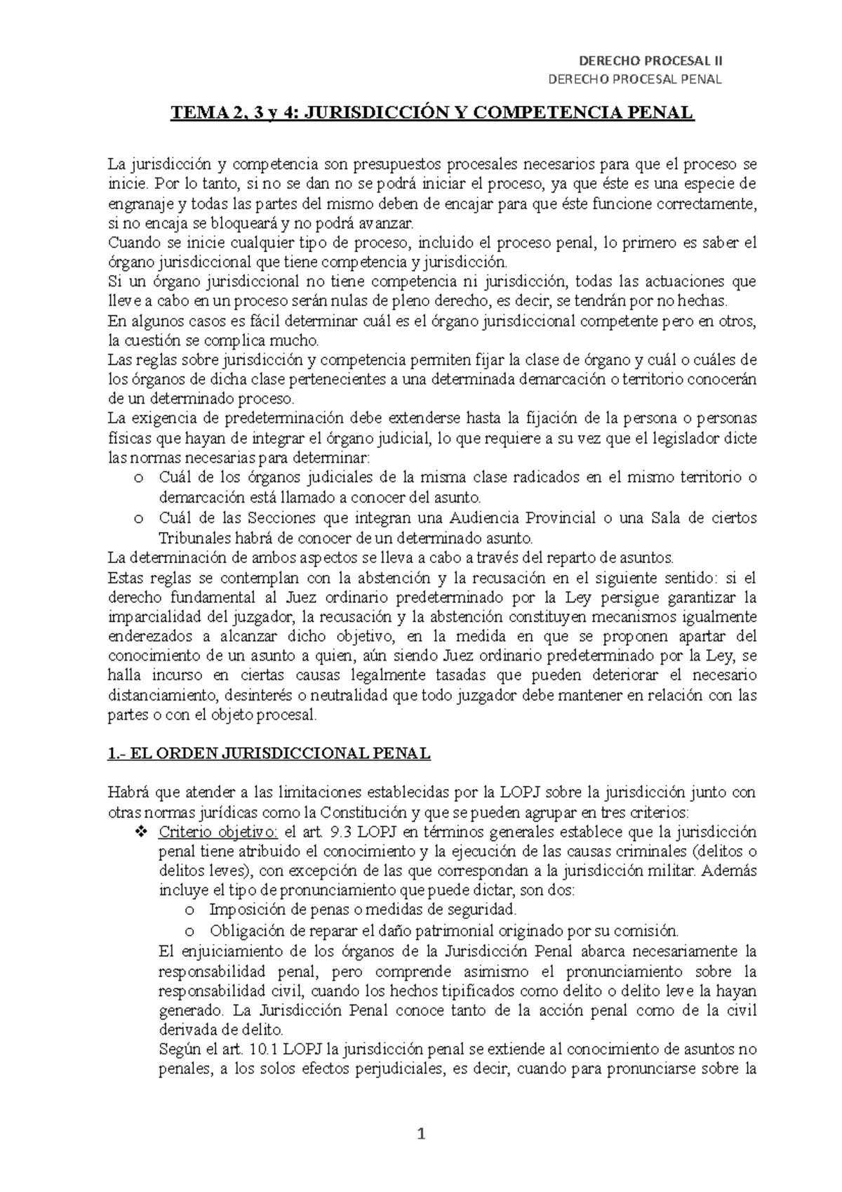 TEMA 2,3 y 4 Procesal II Penal - DERECHO PROCESAL PENAL TEMA 2, 3 y 4 ...