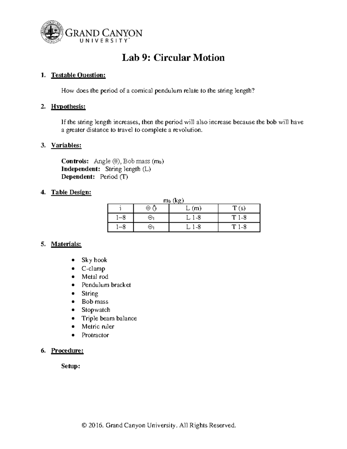 PHY-111L Lab 9 - Lab 9 : Circular Motion Testable Question: How Does ...