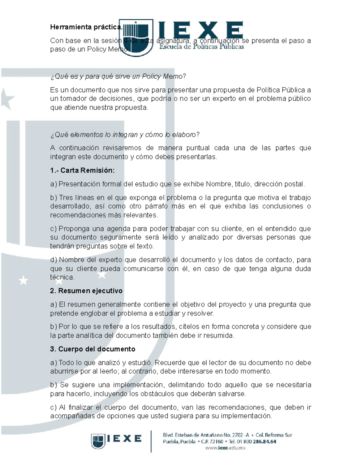 Policy Memo Sesión 4 Comunicación de Políticas Públicas Herramienta