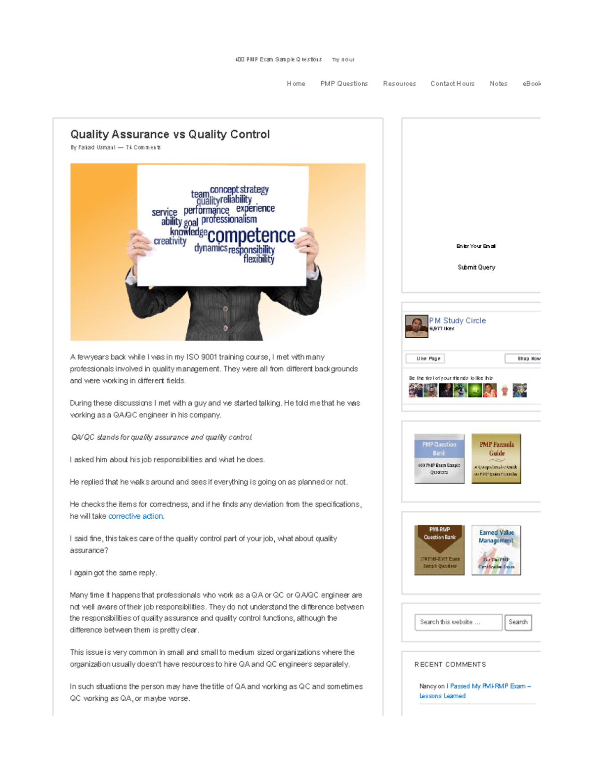 Difference between QC and QA for EngineersPMP Study Blog Quality