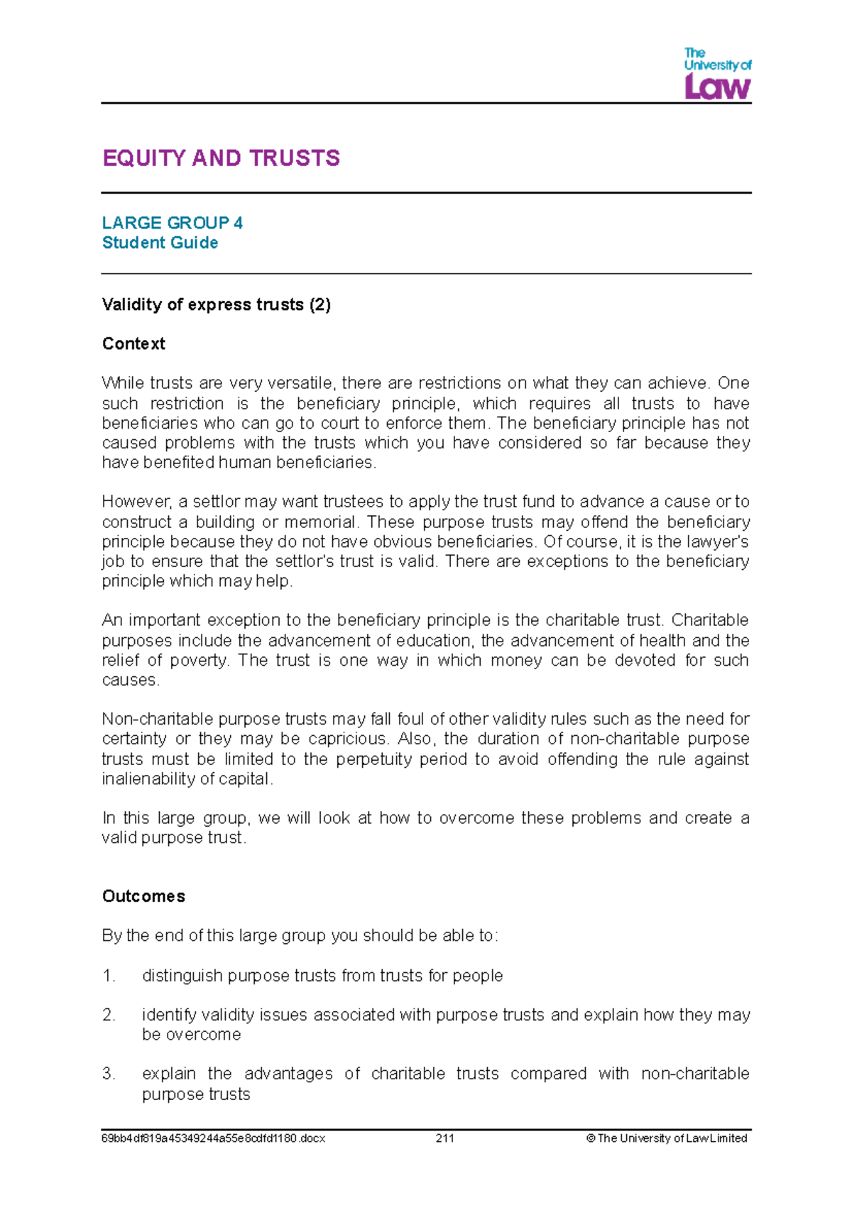 LG4 - lg notes - EQUITY AND TRUSTS LARGE GROUP 4 Student Guide Validity ...