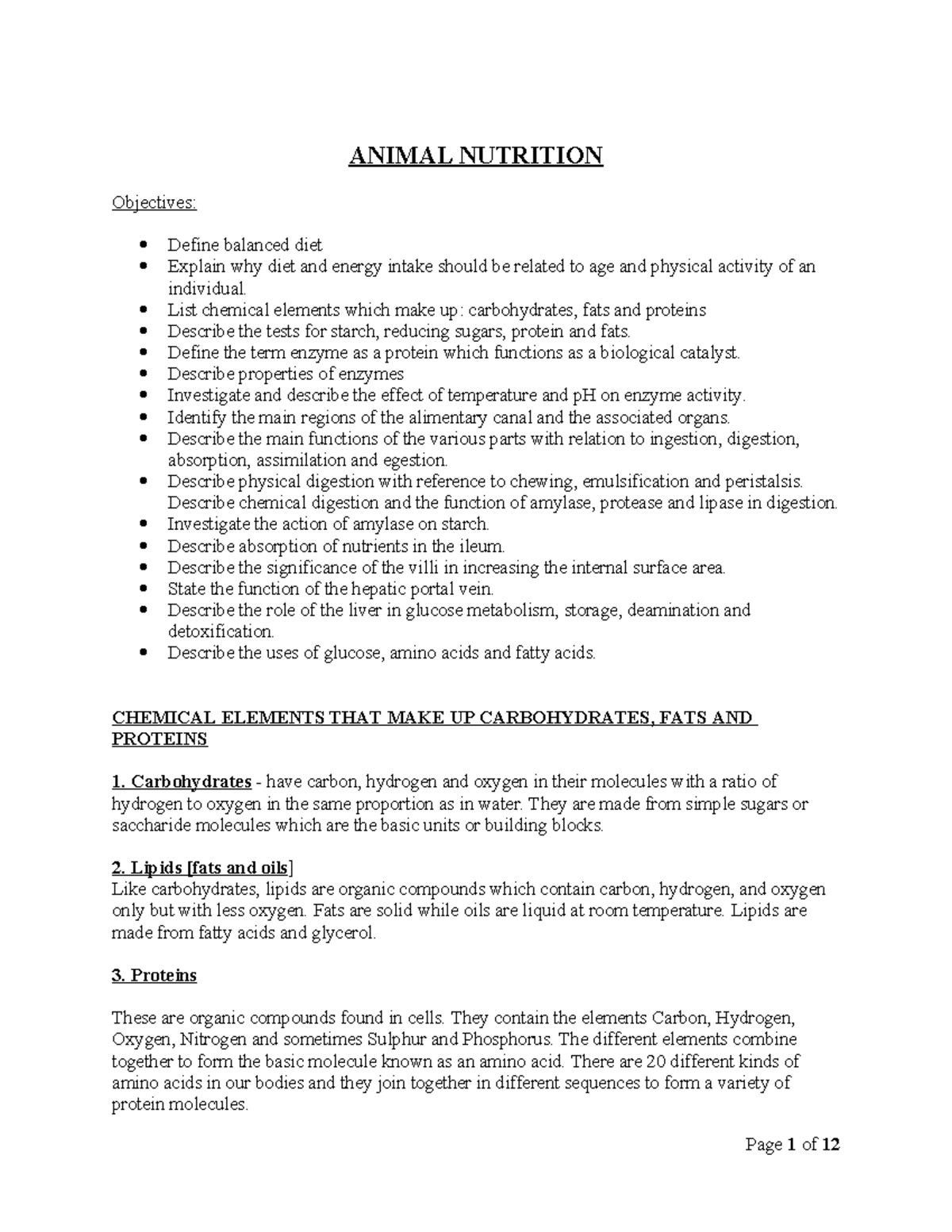 BIO Notes ANIMAL NUTRITION Objectives Define balanced diet Explain