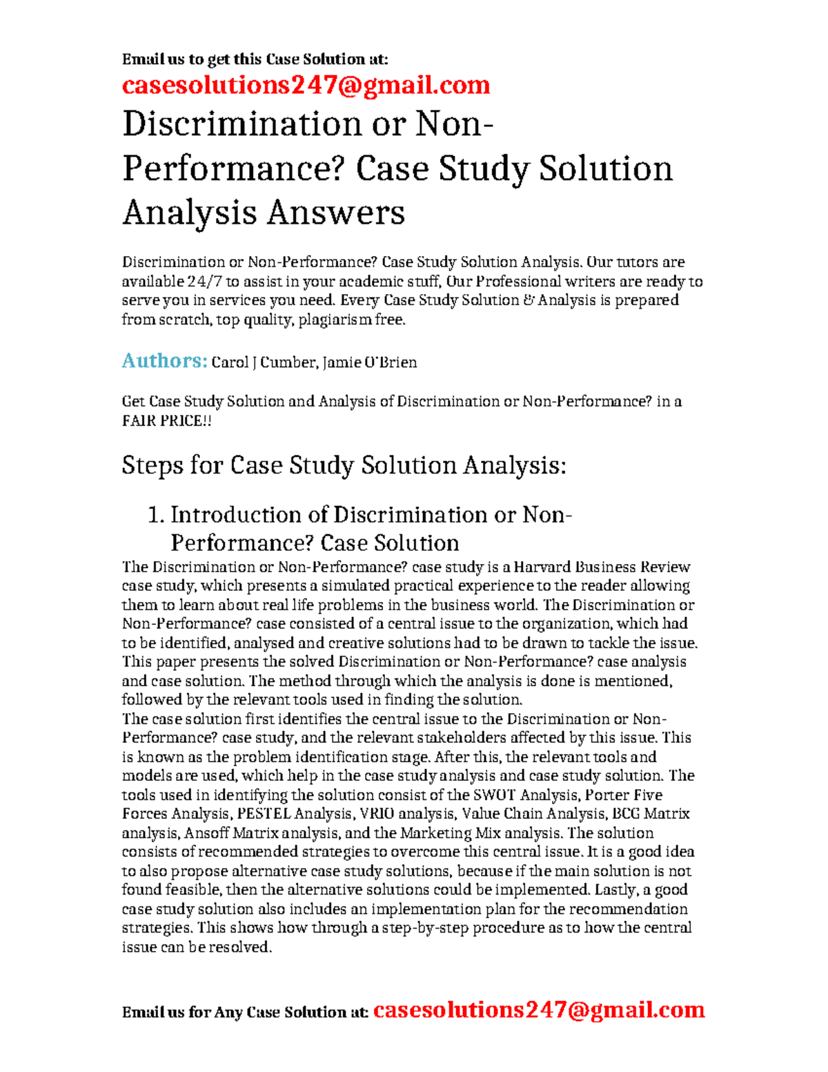 Case Solution Discrimination or Non-Performance - casesolutions247 ...