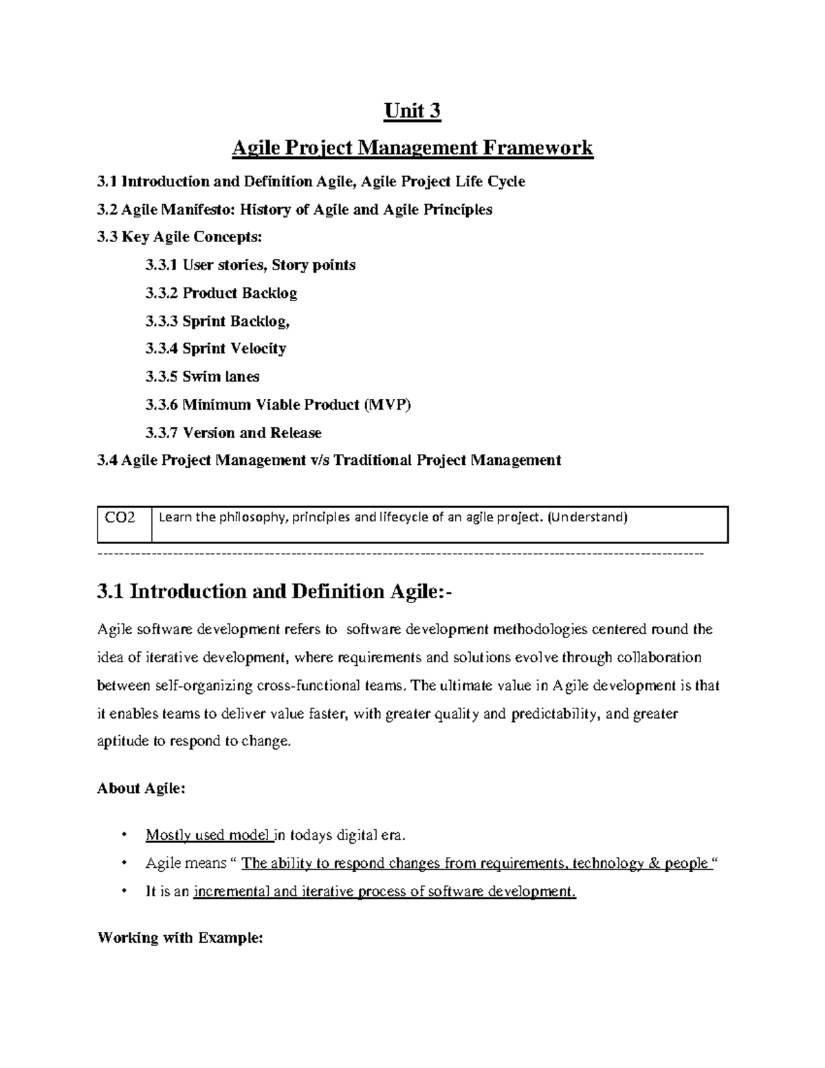 Unit 3 Agile Project Management Framework - 3 User stories, Story ...