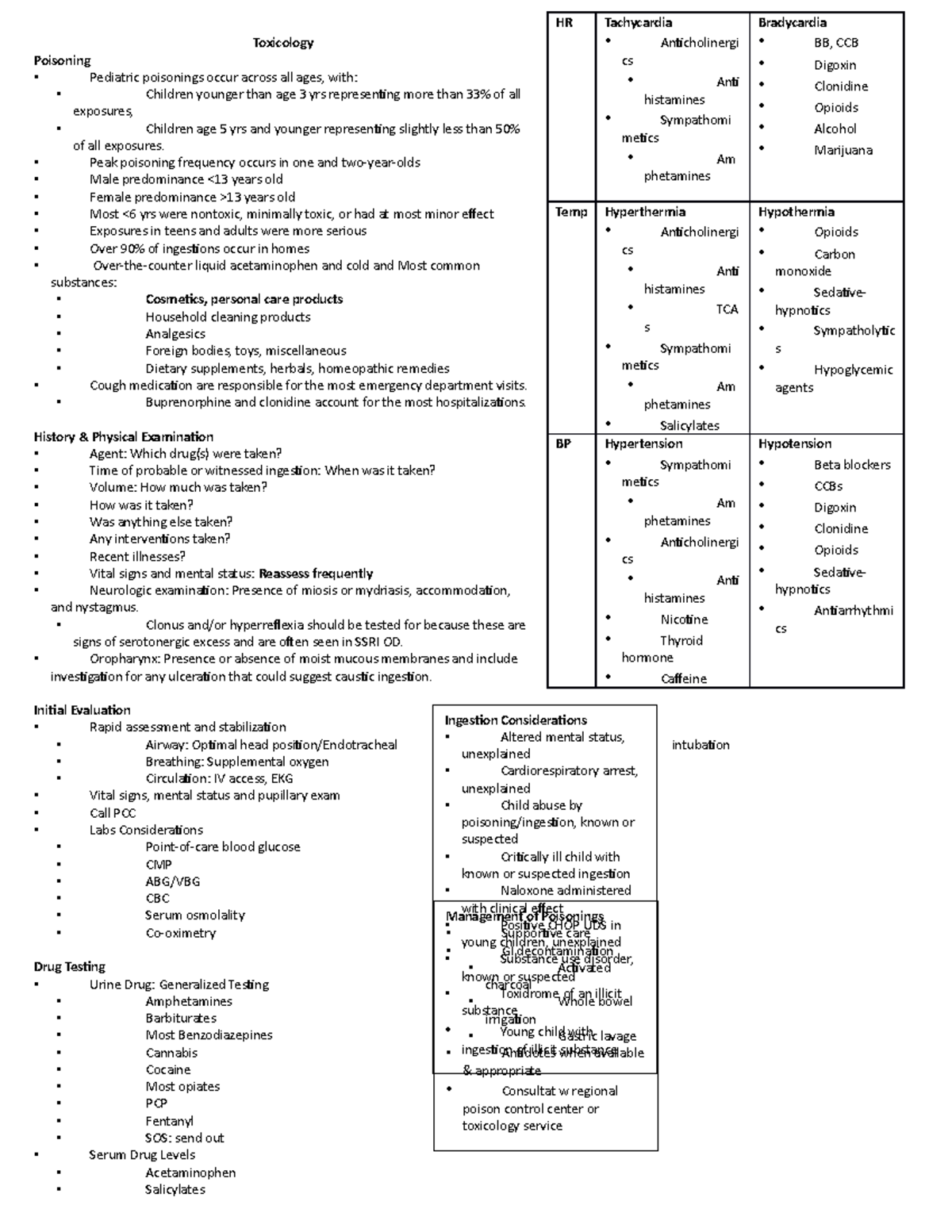 Toxicology - Outline from powerpoints - Toxicology Poisoning Pediatric ...