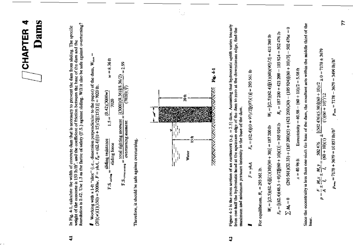 Dams - Dams - CHAPTER 4 Dams 4 In Fig. calculate the width of concrete ...