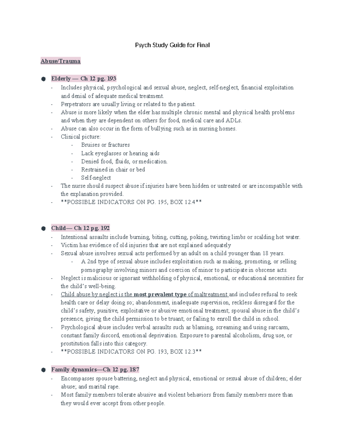 Psych final study guide - Psych Study Guide for Final Abuse/Trauma ...