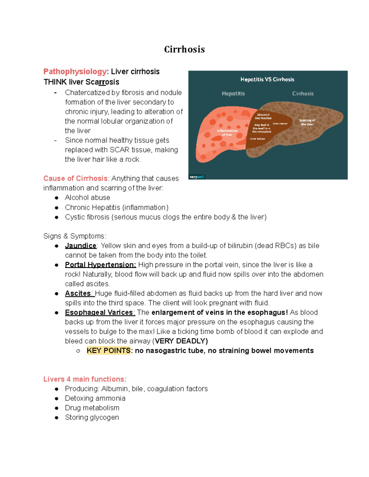 Cirrhosis Notes - Cirrhosis Pathophysiology: Liver cirrhosis THINK ...