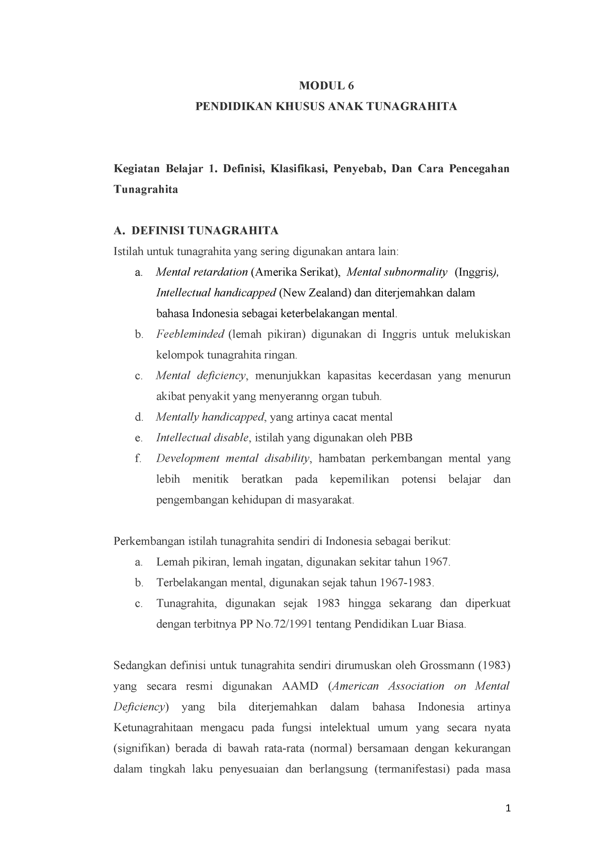 Makalah Modul 6 Tunagrahita Pengantar Pendidikan ABK - MODUL 6 ...