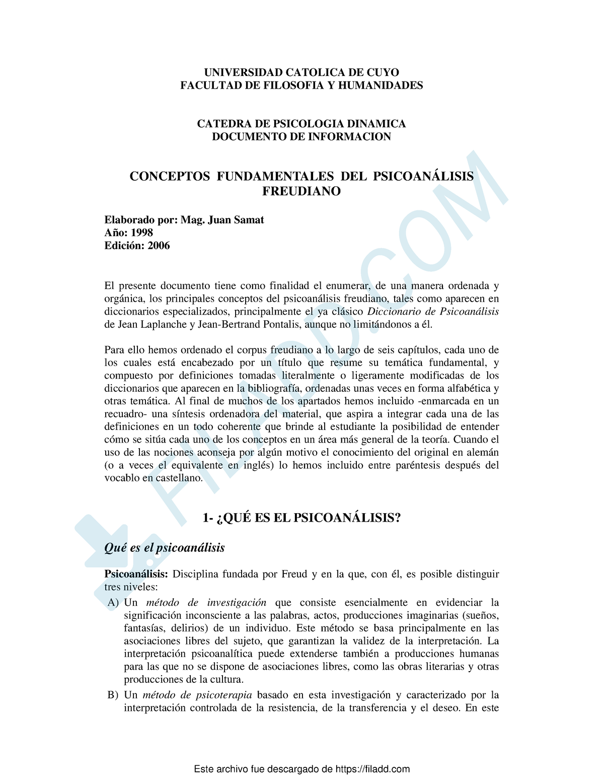 Conceptos Fundamentales DEL Psicoanalisis Freudiano - UNIVERSIDAD ...