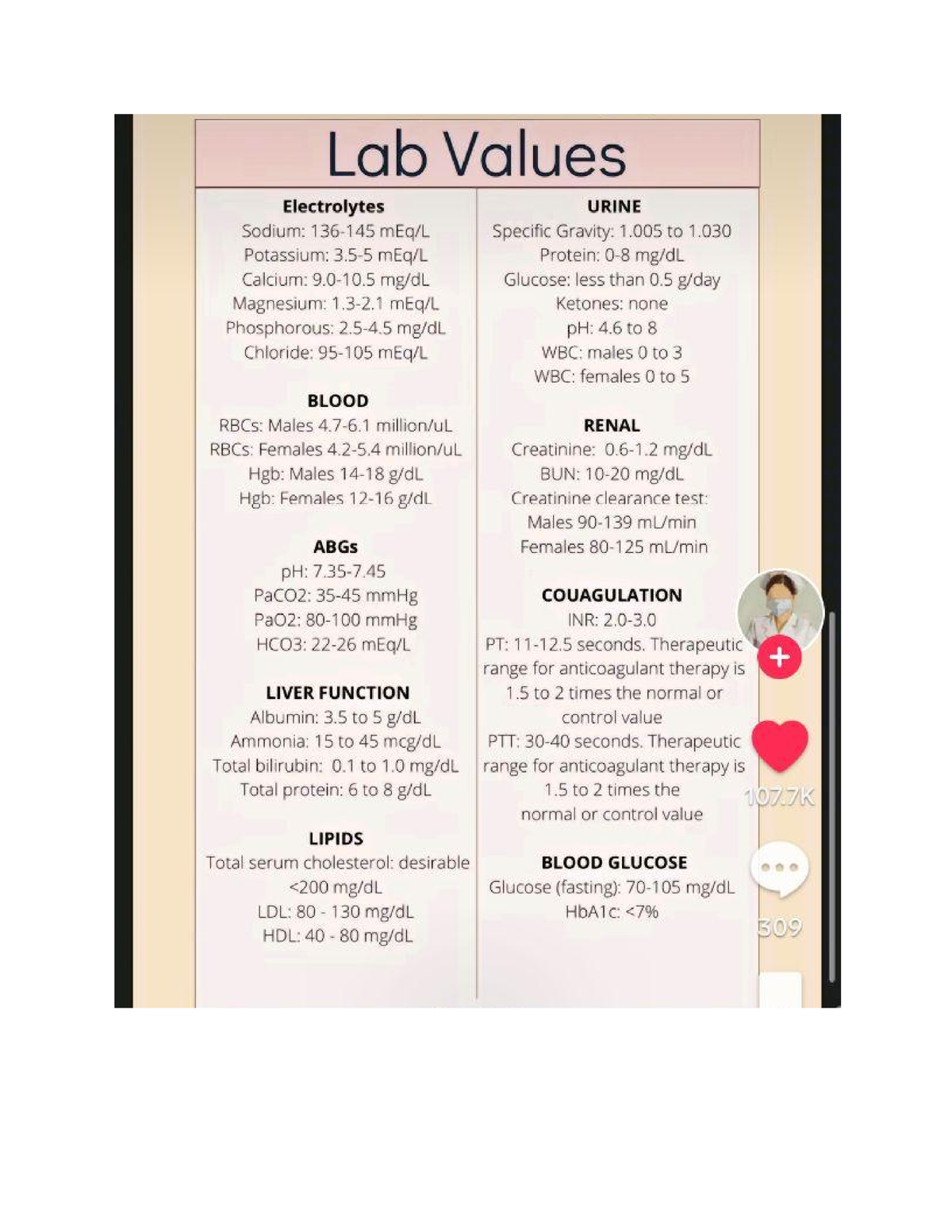 LAB Values - Summary Maternal nursing - Studocu