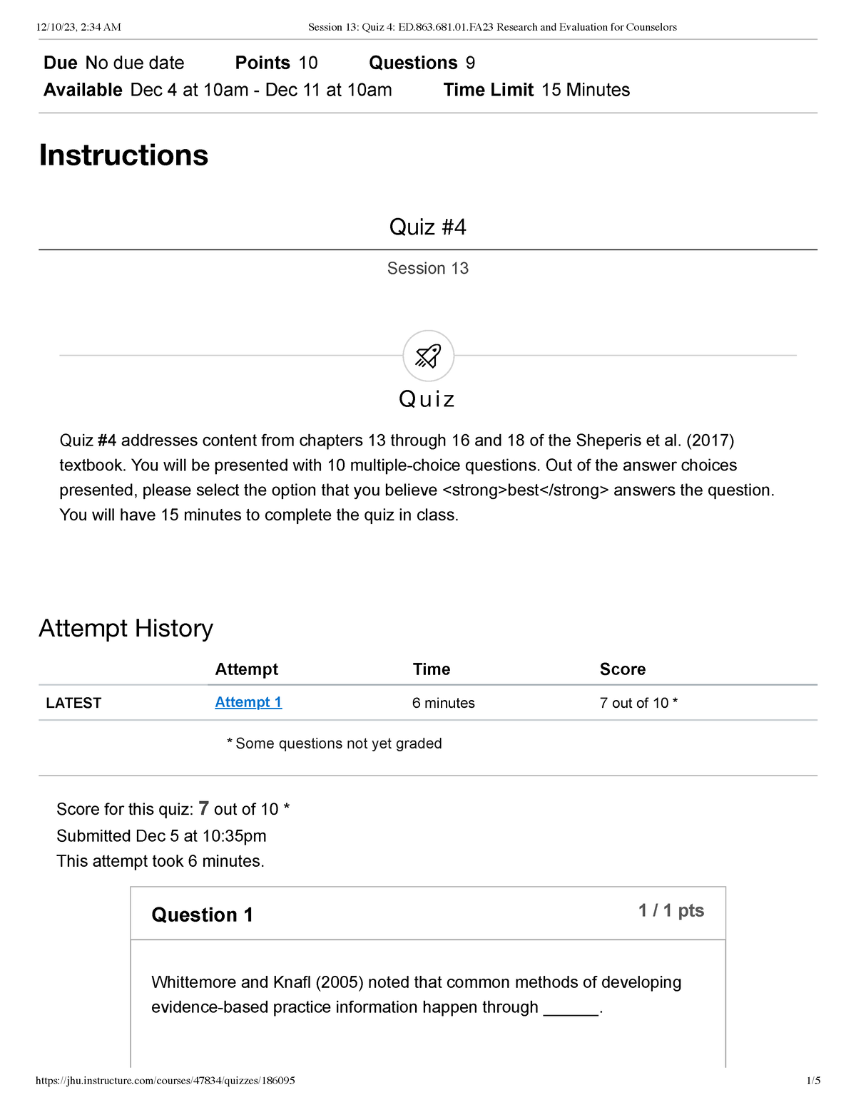 Quiz 4 - Quiz - * Some Questions Not Yet Graded Due No Due Date Points ...