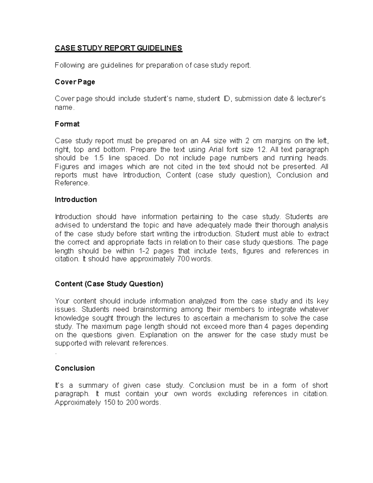 format of case study report