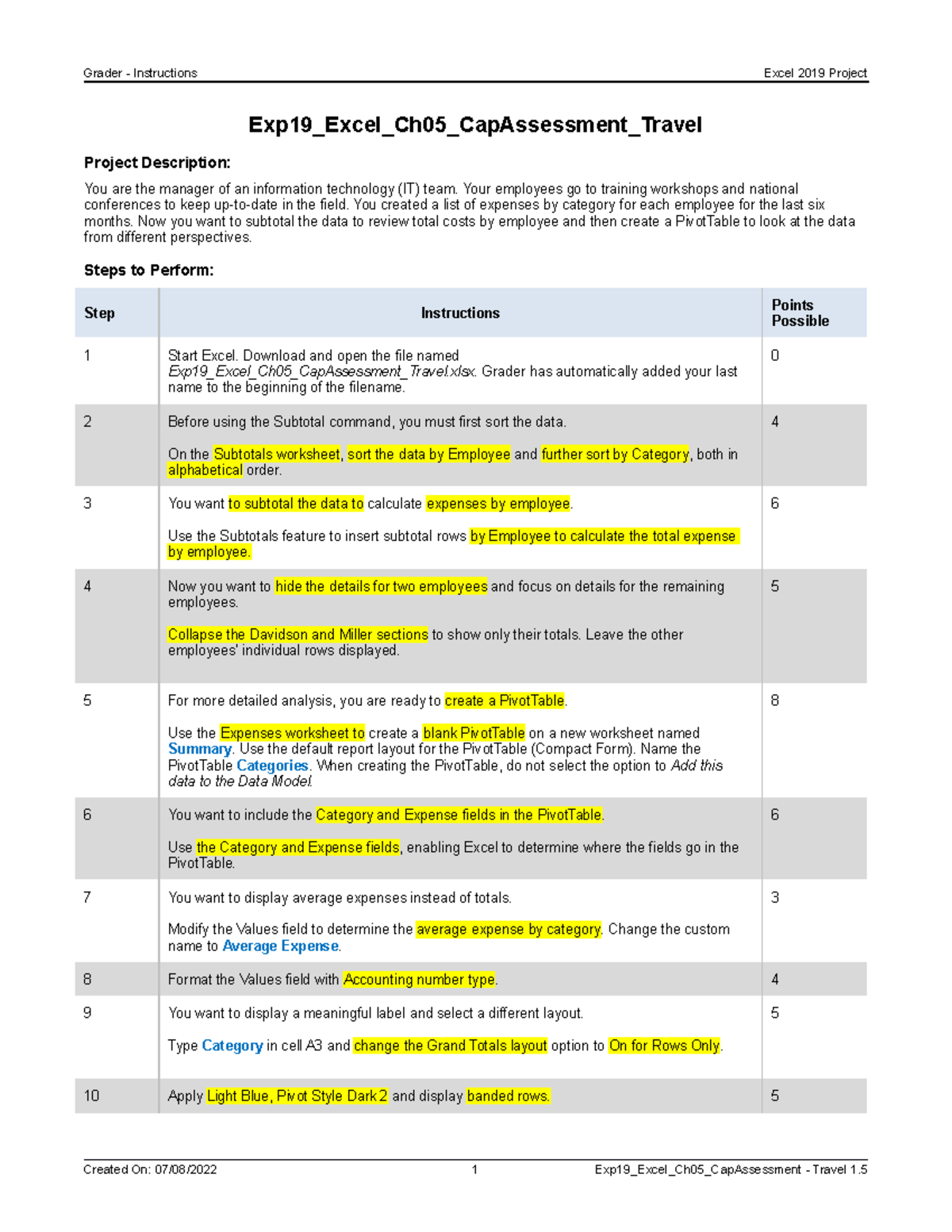Exp19 Excel Ch05 Cap Assessment Travel Instructions Grader Exp19 Excel Ch05 Cap Assessment Travel Instructions Grader
