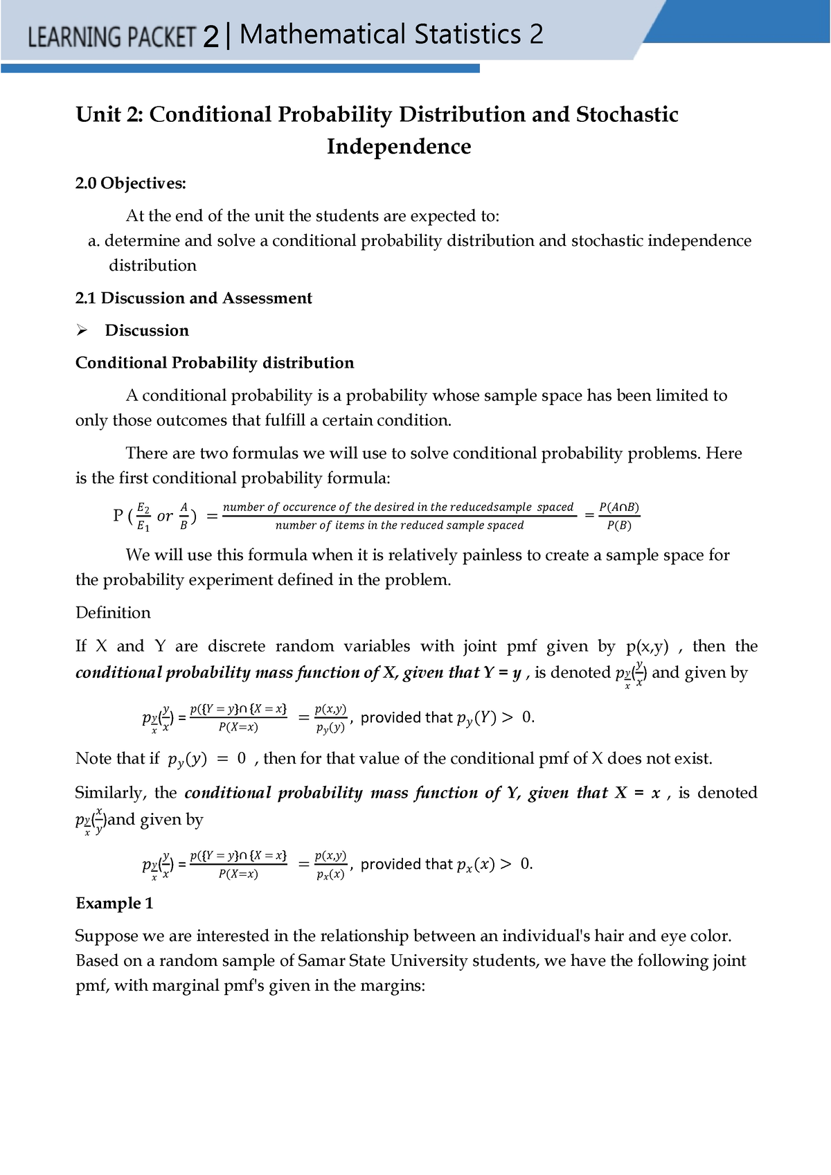 (LP2) UNIT 2 - Conditional Probability Distribution And Stochastic ...