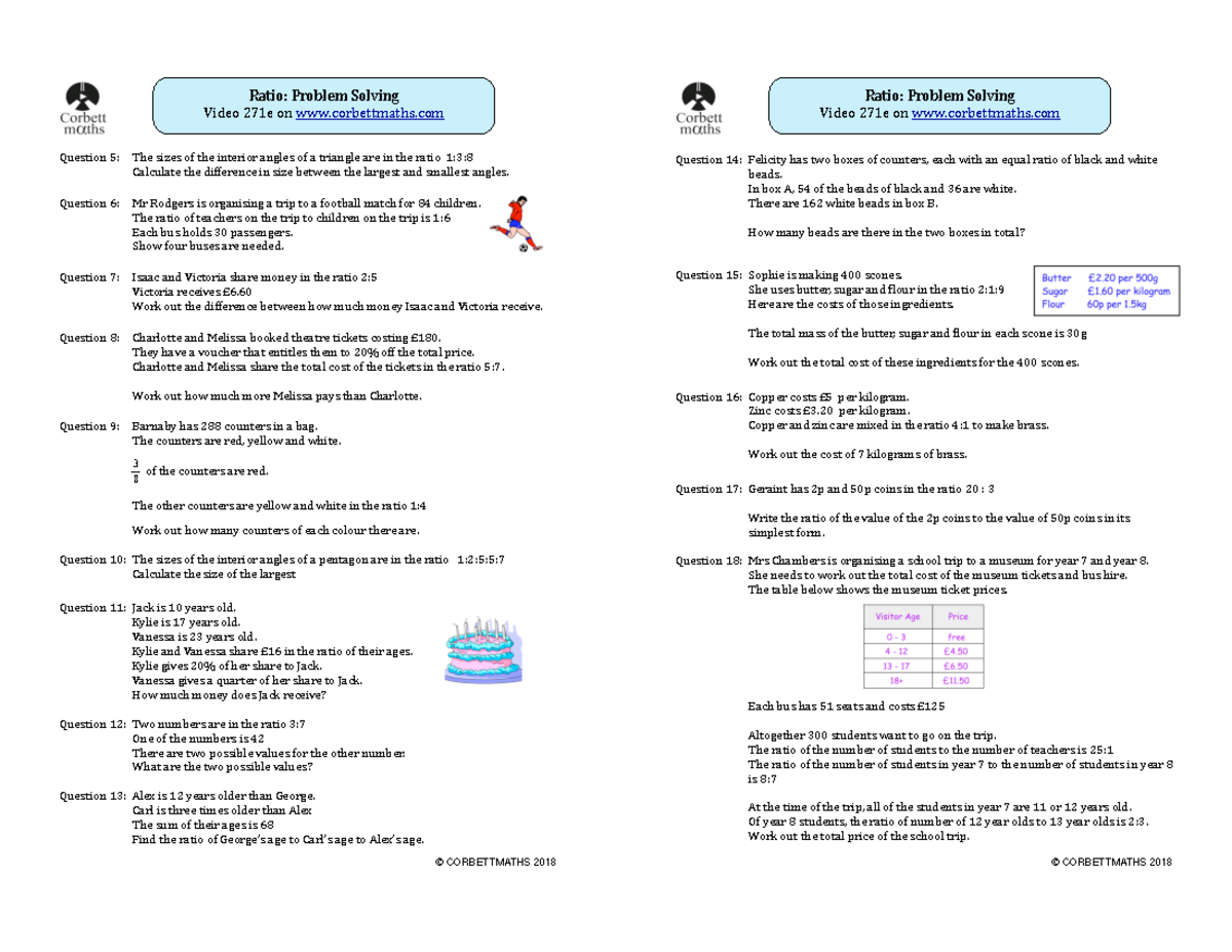 ratio problem solving corbettmaths