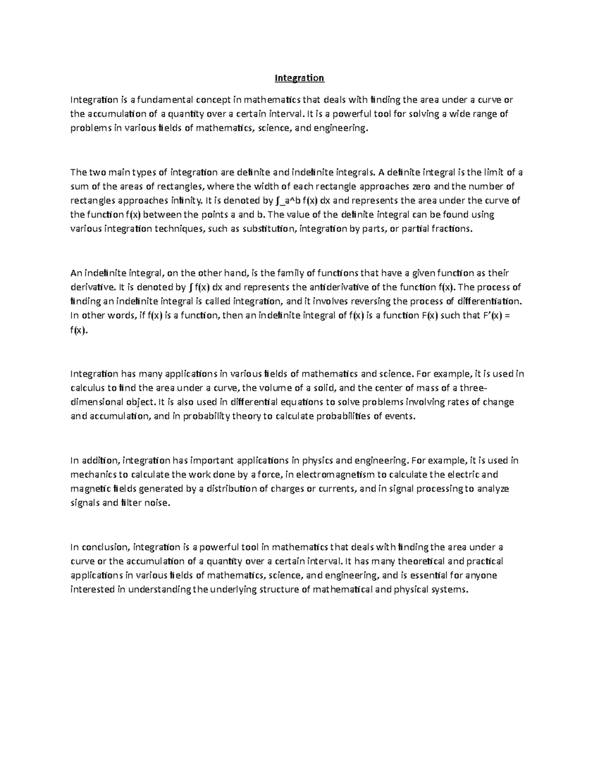 Integration - Integration Integration is a fundamental concept in ...