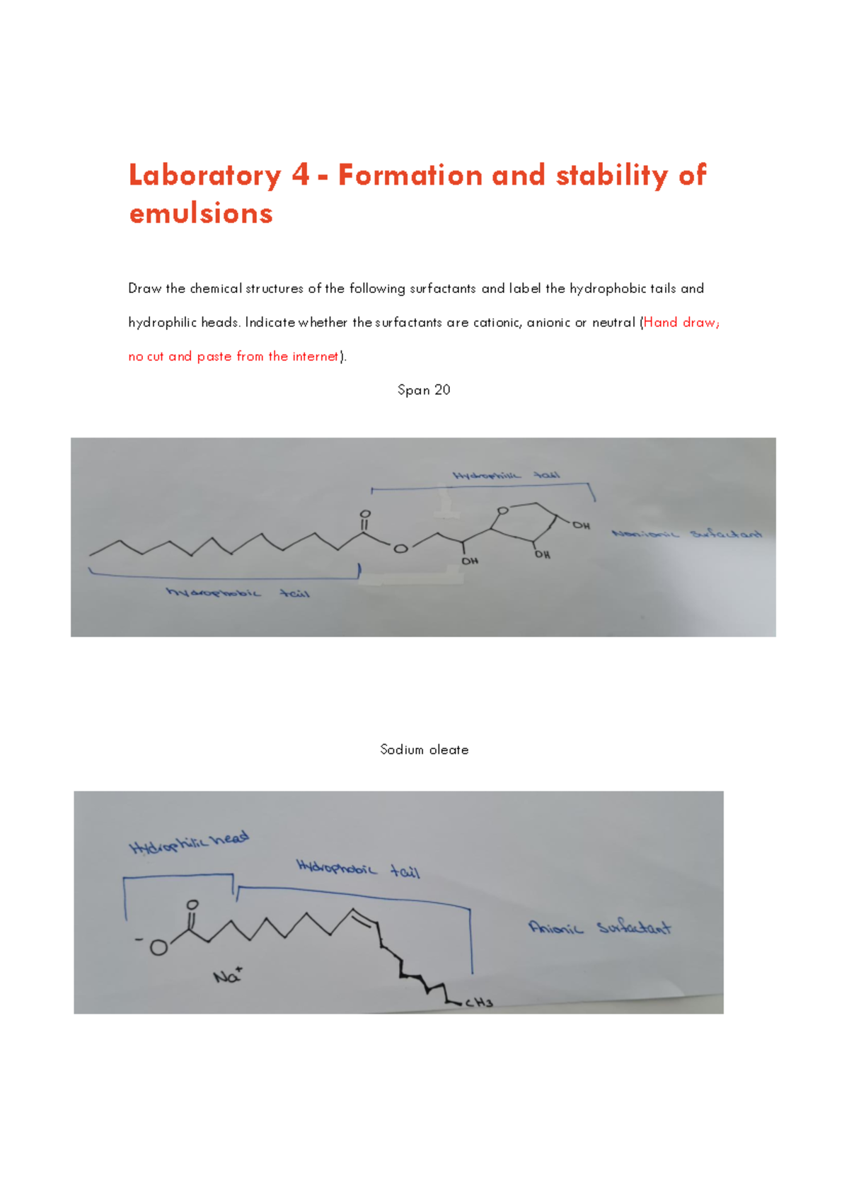 Laboratory 4 report form on formation and stability of emulsions