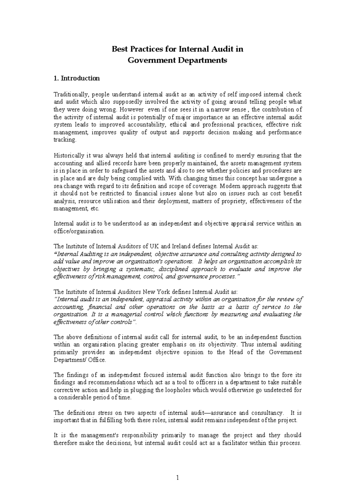 Best Prac Int Audit Gov Depts - Best Practices for Internal Audit in ...