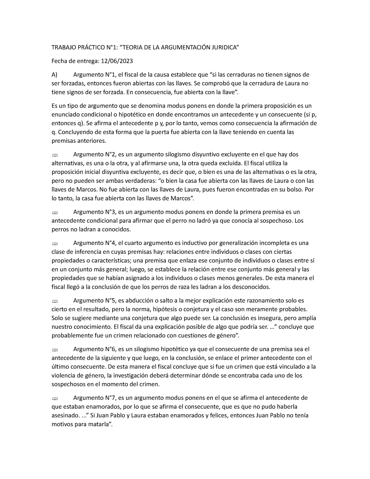 Tp 1 Teoria De La Argumentación Trabajo PrÁctico N°1 “teoria De La ArgumentaciÓn Juridica 5443