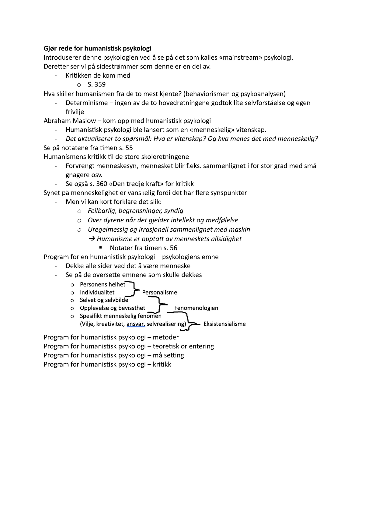 Oppgave/disposisjon - Humanistisk Psykologi - Innføring I Psykologi ...