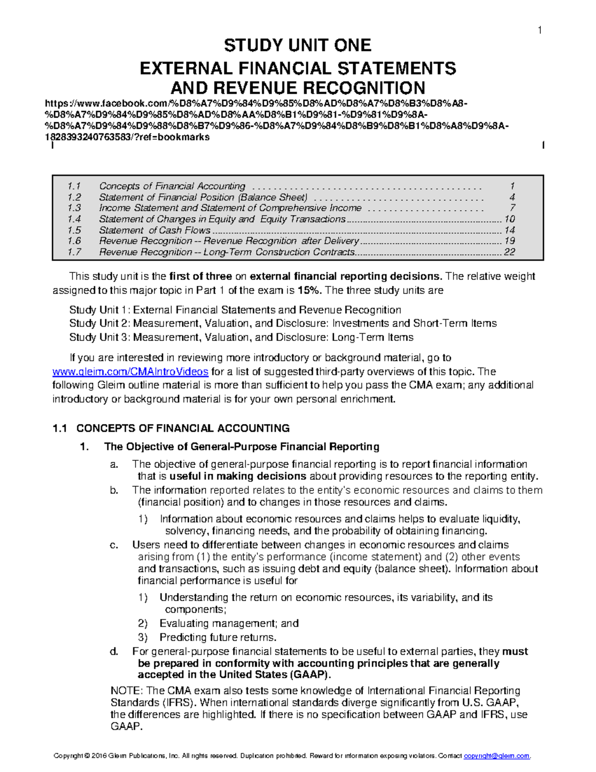 CMA CMA1 Book Online SU1 Outline - 1 STUDY UNIT ONE EXTERNAL FINANCIAL ...