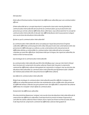 Intercultural Communication note study - Introduction Le concept de ...
