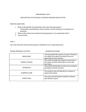 Performance TASK 1 - PERFORMANCE TASK 1: Realizing what Teaching ...