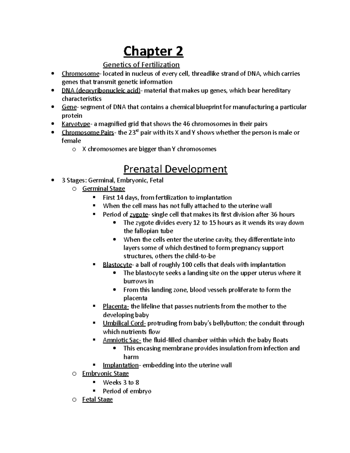 Chapter 2 notes develop psych - Chapter 2 Genetics of Fertilization ...