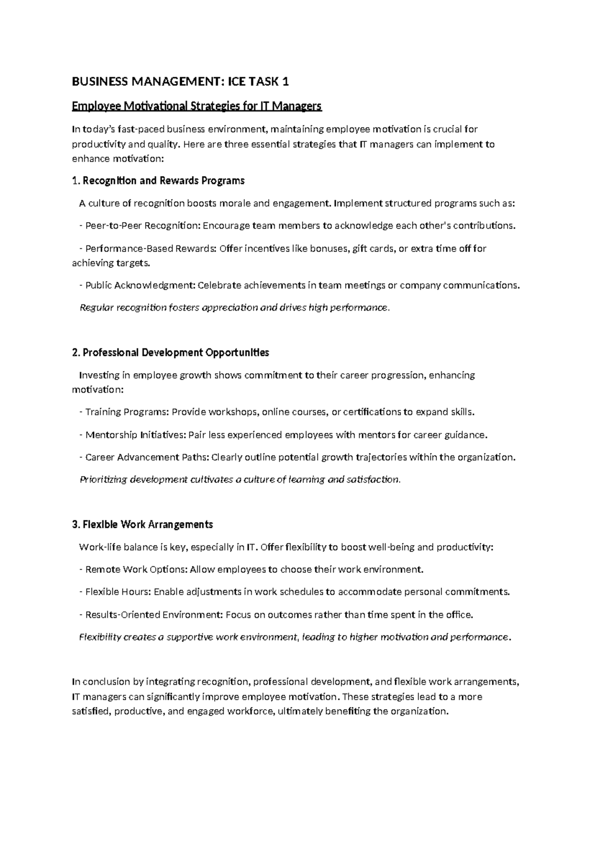 Business Management ice - BUSINESS MANAGEMENT: ICE TASK 1 Employee ...